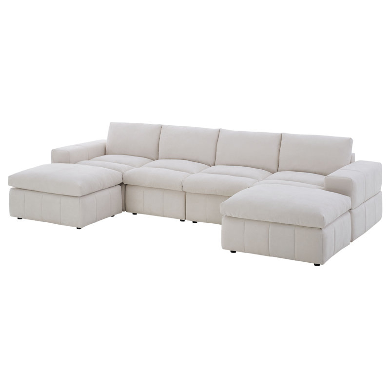 Canapé modulaire réversible avec repose-pieds Enyart, Polyester ivoire