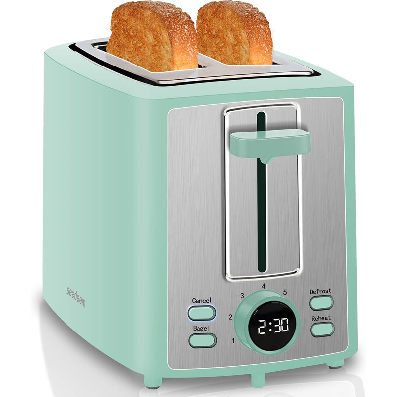 Toaster 2 Slice, Bread Toaster with LCD Display, 7 Shade Settings, 1.４'' Wide Slots 900W, Blue
