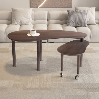 360 Degree Rotatable Coffee Table With Walnut Color Wood Grain Oak Veneer Tabletop For Living Room, Bedroom, Rotating Cocktail Table With Solid Rubber Wood Legs, Waterproof And Wear-Resistant Pu Paint