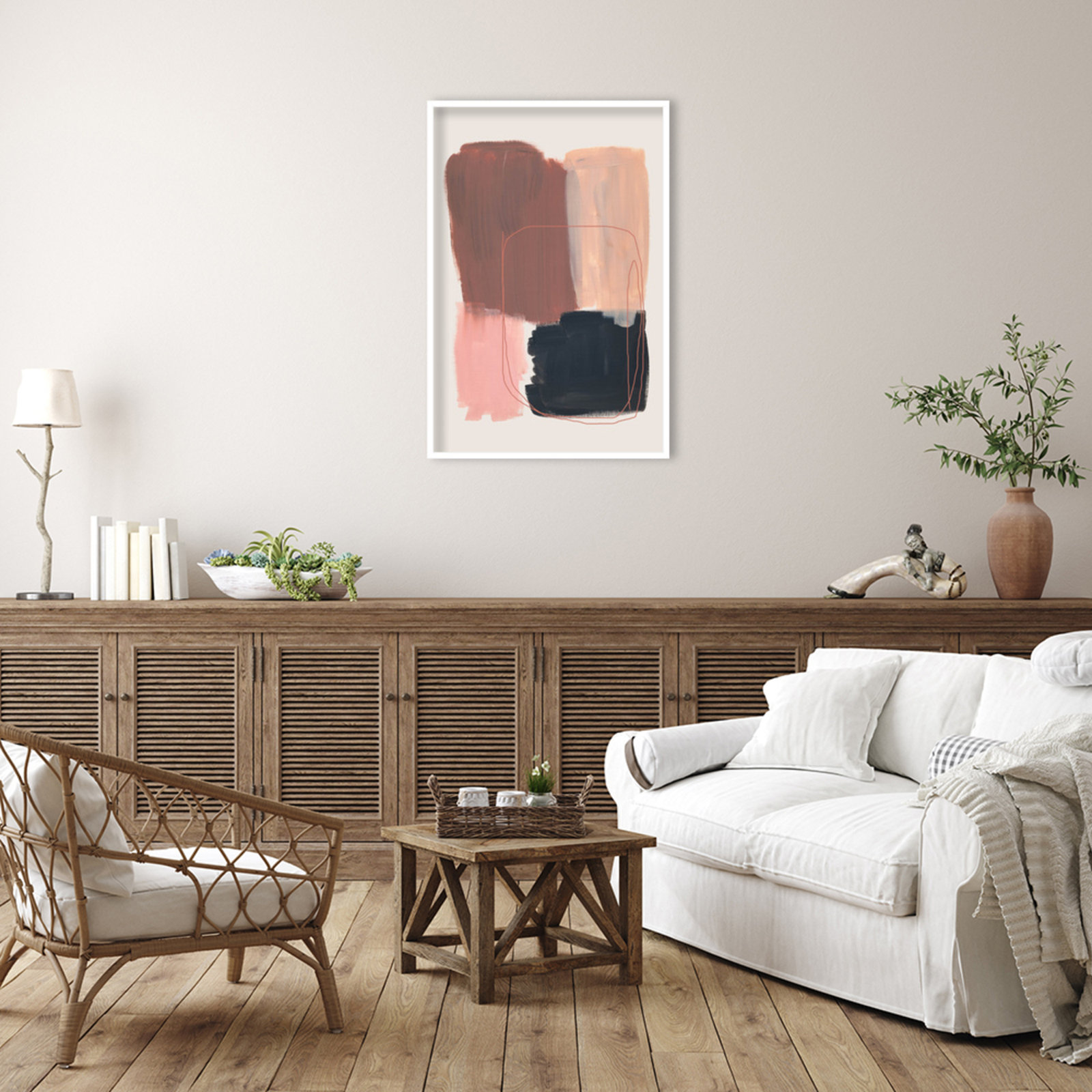 Rience "Abstract Brush Strokes 120" Print, White, 41" H x 28" W