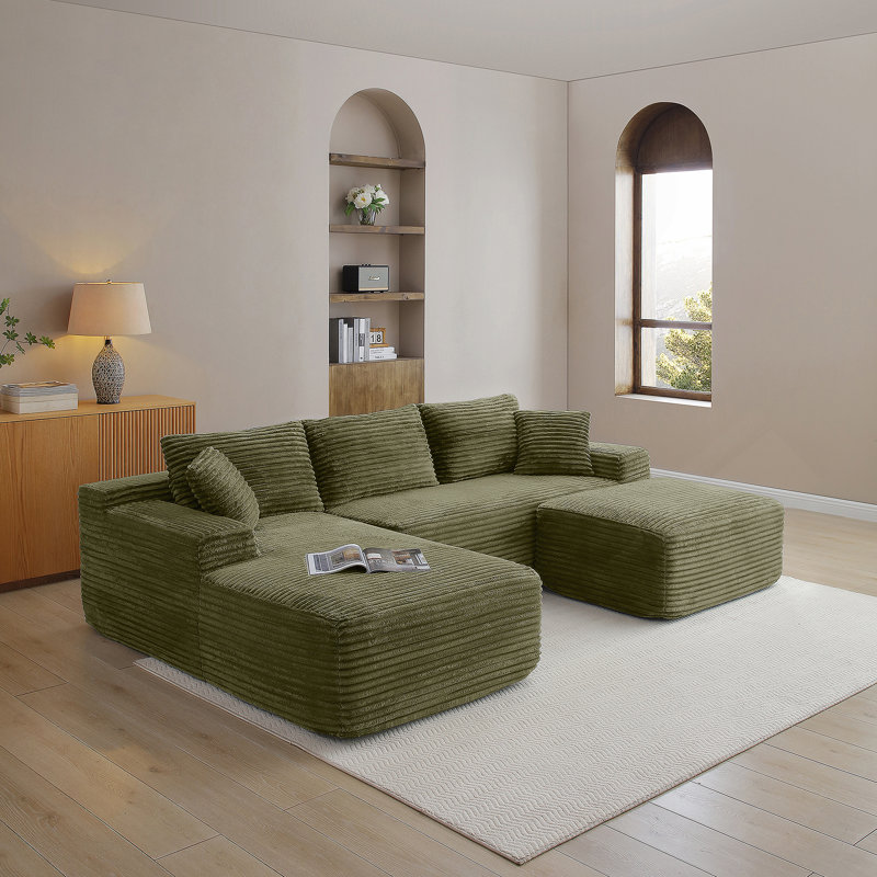 Repose-pieds en velours côtelé avec repose-pieds Cloud, Vert