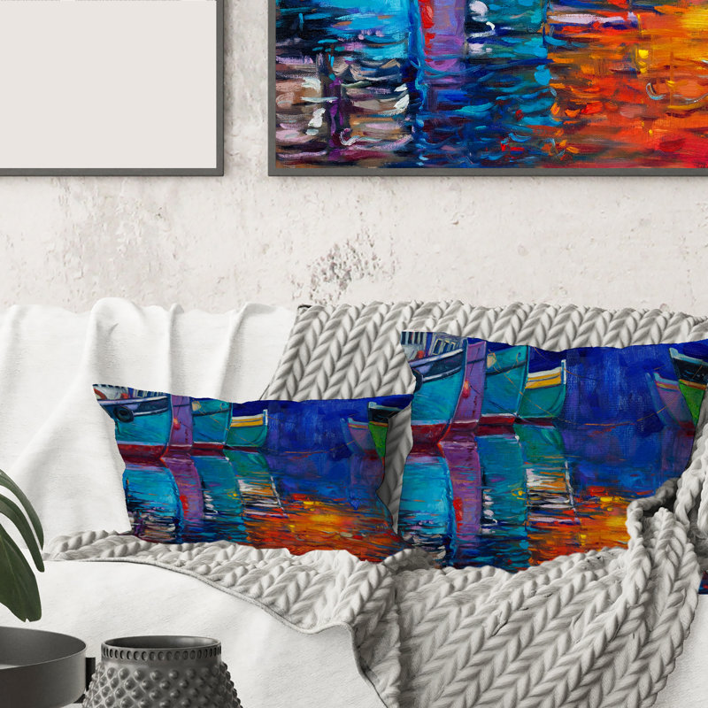 Housse et housse de coussin rectangulaires «Bateaux qui se reposent sur l'eau pendant un coucher de soleil chaud»