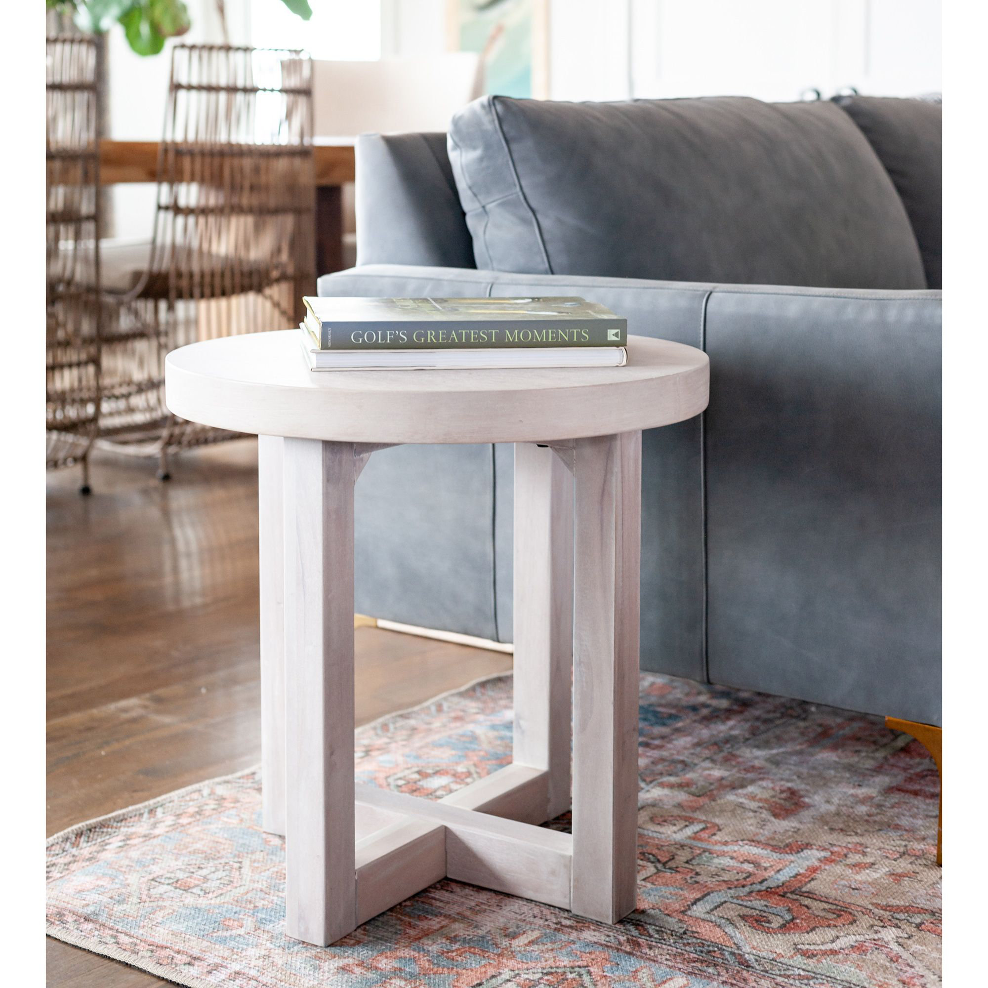 Light wood round end table cheap
