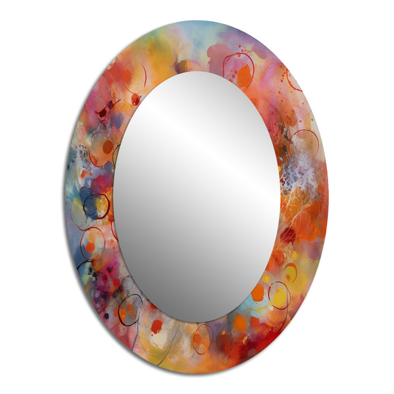 Shatila Orange Red Marbled Dreamscape III - Geometric Decorative Wall Mirror, Orange Mirror, Printed Metal Art, 36" x 24"
