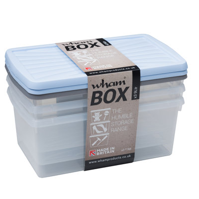 Wham Box & Lid 9L Set of 3 Clear/Assorted