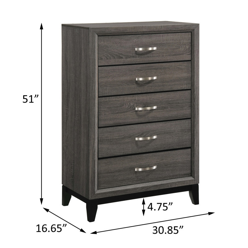 Vineisha 5 - Piece Bedroom Set in Gray Oak and Black, Queen