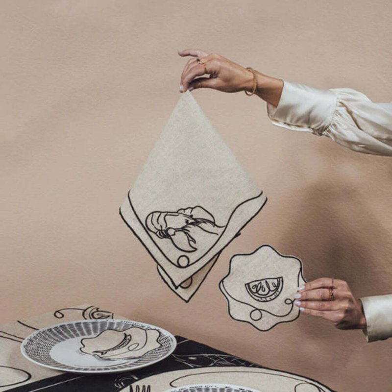 Line Drawing Embroidered Linen Napkins