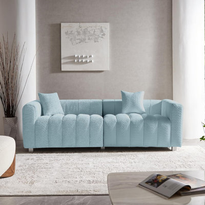 87.4-Inch Modern Velvet 3-Seater Sofa With Bubble Upholstery, Metal Legs, And Included Pillows For Living Room Or Bedroom Comfort.