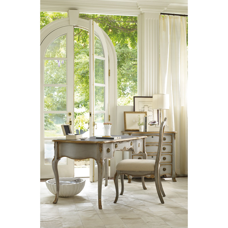 Gray French Country Wood Writing Desk with Drawers