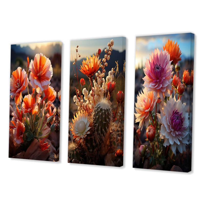 «Desert Euphoria Cactus», 3 pièces, H 20 po x l 36 po, Toile tendue