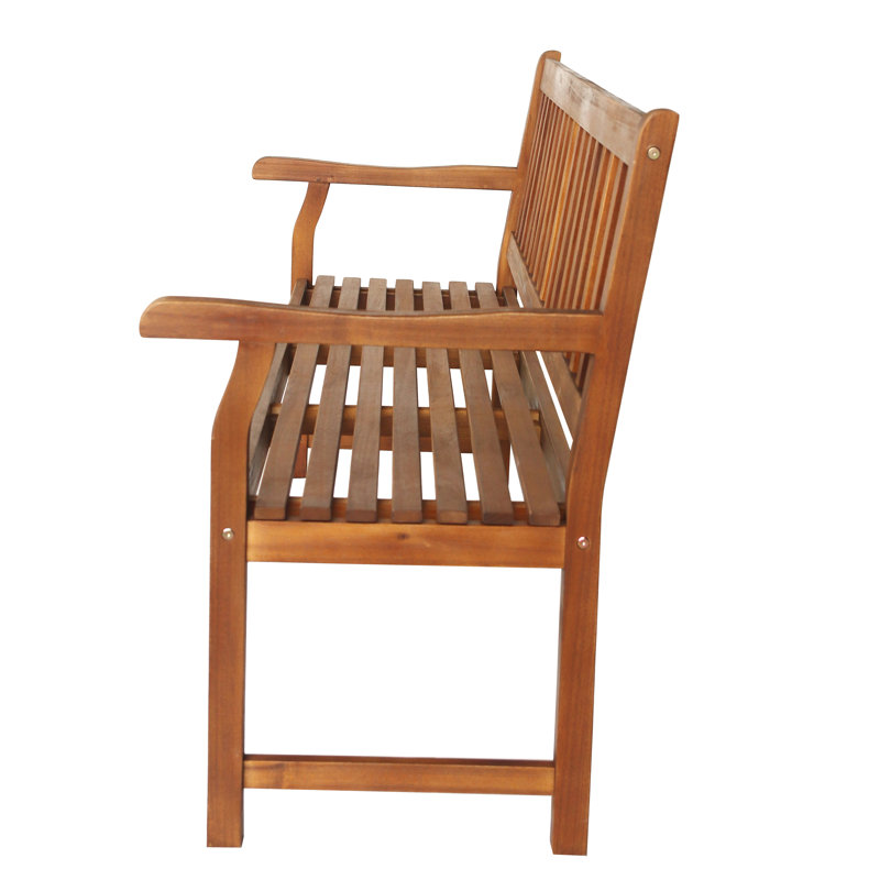 Banc de jardin intérieur / extérieur à lattes en bois d'acacia 59 po Laurel Classic avec accoudoirs en teck pour porche, terrasse et entrée