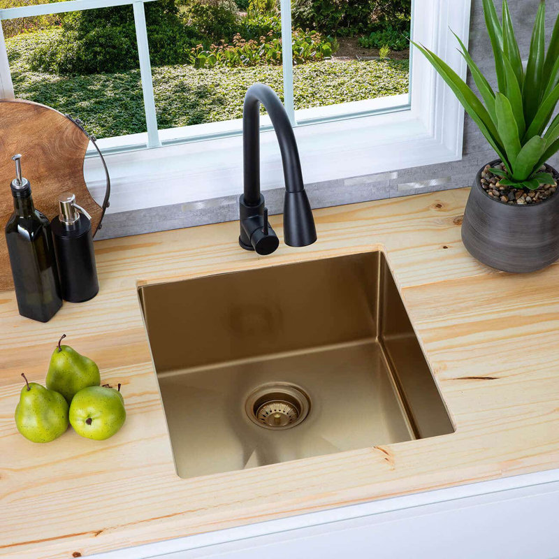 19'' L Single Bowl Stainless Steel Kitchen Sink, Matte Gold