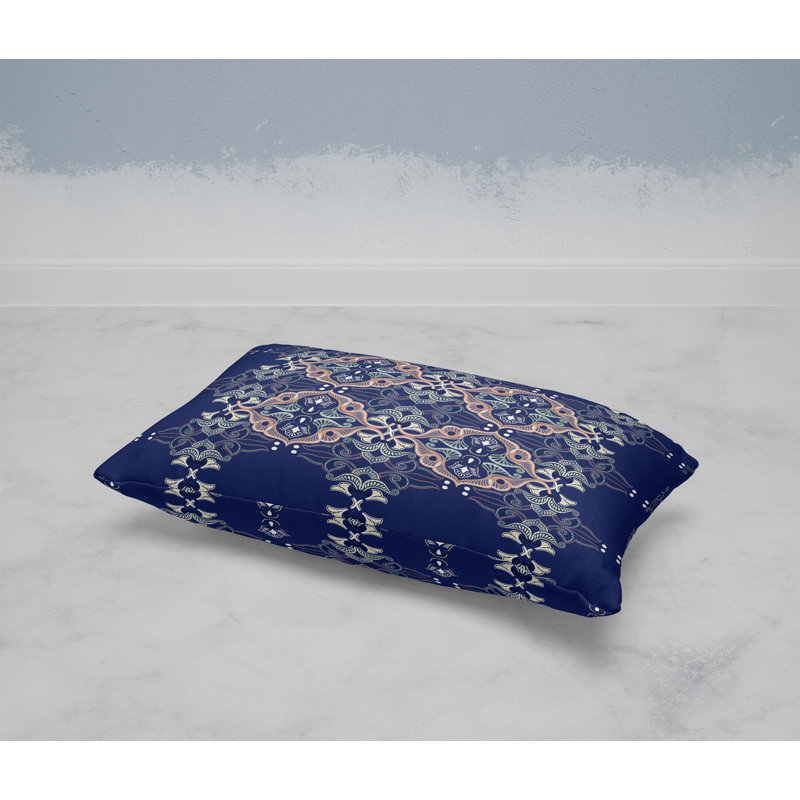 Floral Elegance  Rectangular Throw Pillow, Navy Blue/Orange