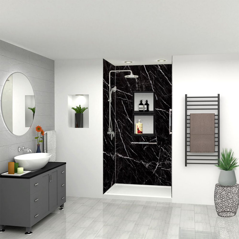 Transolid Titan Shower Wall Kit, Black Caruso Glossy, 96" H x 48" W x 36" D