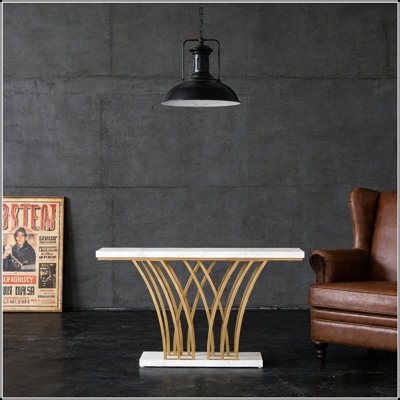 59" Luxury Gold Console Table with Faux Marble Top