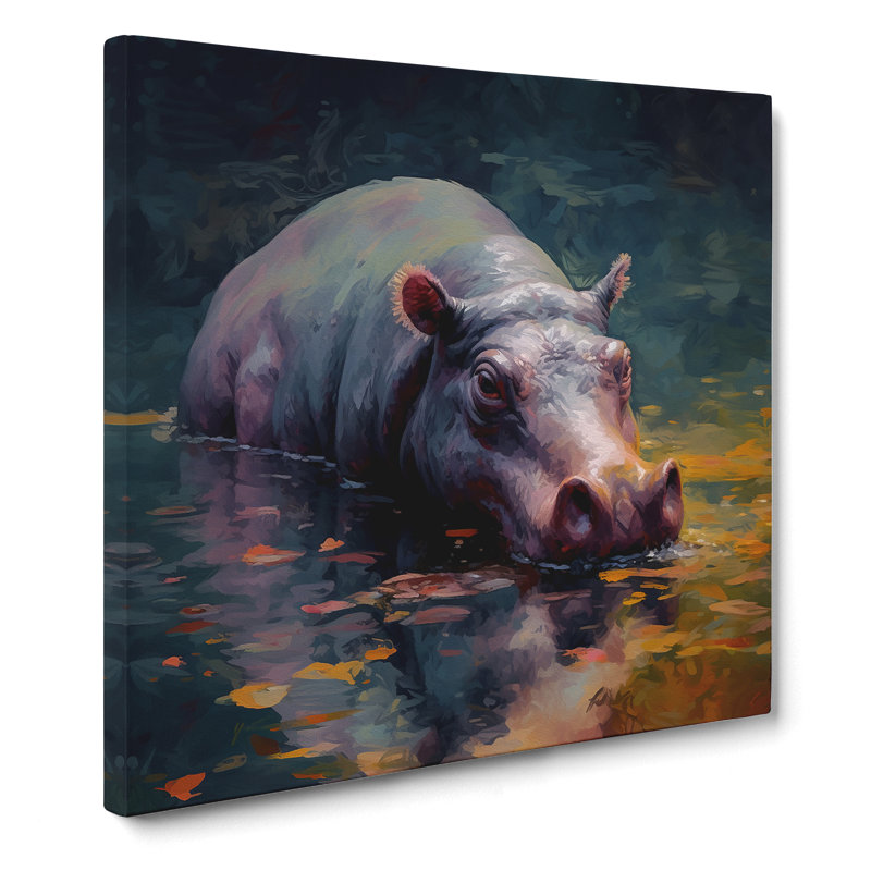Hippo Impressionism - Wrapped Canvas - Framed Print
