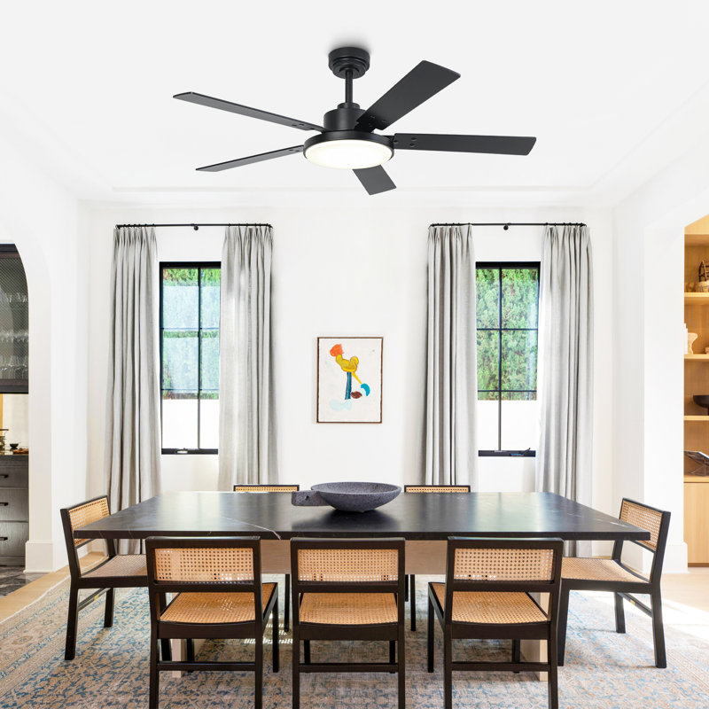 Ventilateur de plafond intelligent de 52 po avec lumières DEL 3CCT à intensité variable et télécommande, moteur CC réversible à 6 vitesses, minuterie, pales de bois à double face, tiges verticales de 6 po / 10 po, pour utilisation intérieure