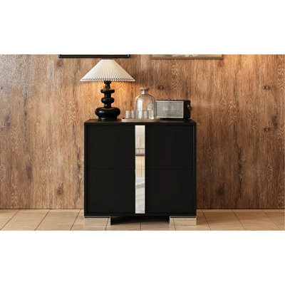 Table de chevet classique noire, 2 tiroirs, pied en métal, construction, table de chevet à miroir décorative, finition et environnement de sommeil confortable