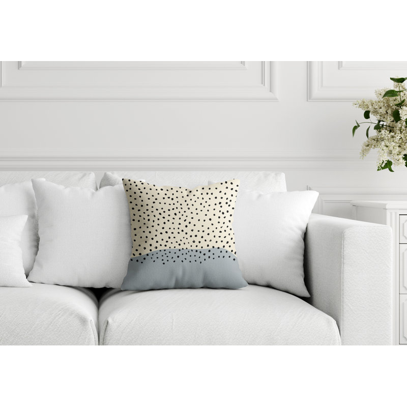 Coussin décoratif intérieur / extérieur en polyester filé Anya, 19 po x 19 po, Gris / blanc cassé / noir