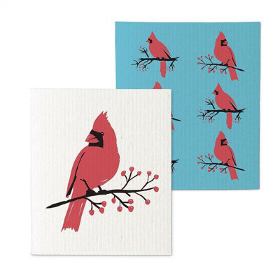 Set Of 2 Cardinal On Branch Dishcloth
