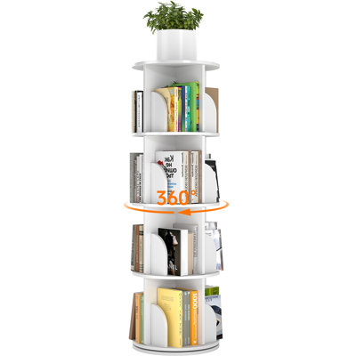 4-Tier Rotating Bookshelf, 360° Spinning Corner Bookcase, Space Saving