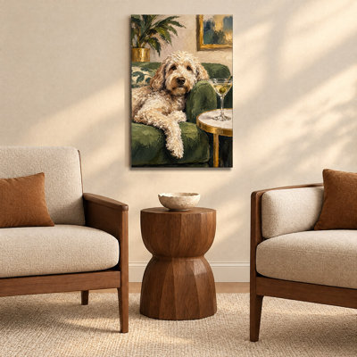 Whimsical Goldendoodle Dog with Martini Cocktail Wall Decor