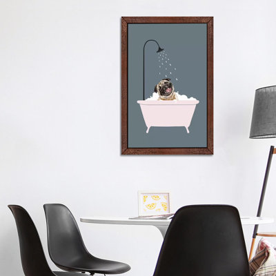 Laughing Pug Enjoying Bubble Bath by Big Nose Work - Single Picture Frame Print on Canvas