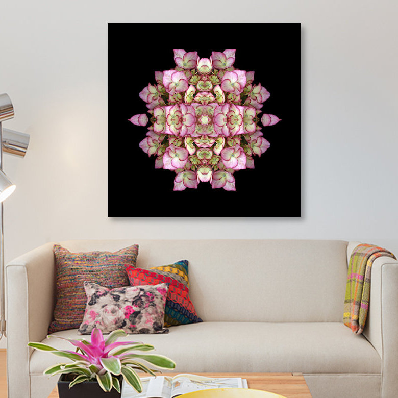 « hortensia symmetry », impression sur toile, H 12 po x l 12 po x P 0,75 po, Pas de tapis, Toile tendue
