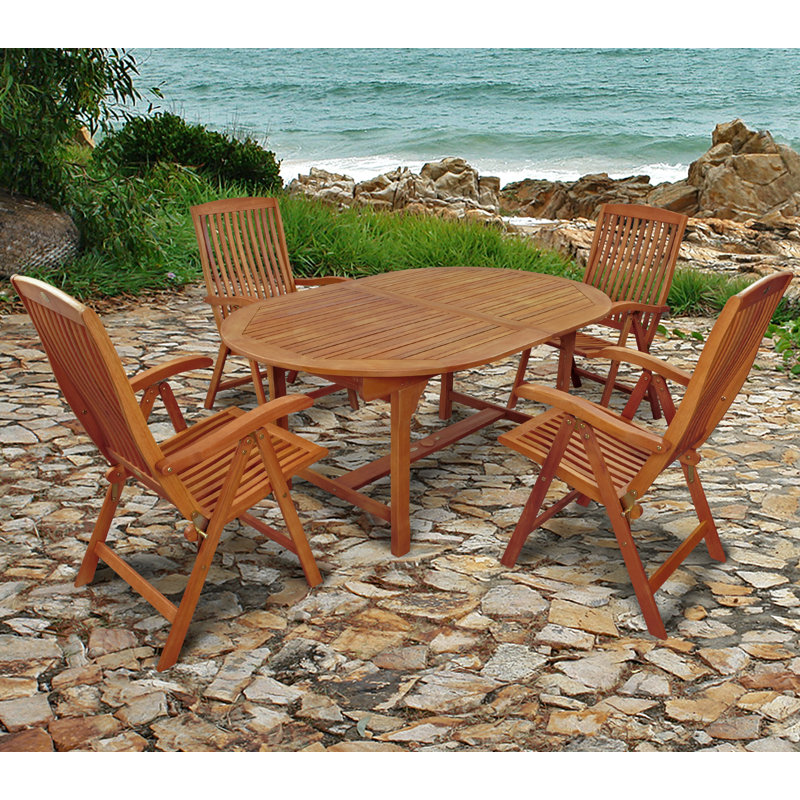 Sun Flair 4 - Person Wood Patio Dining Set with Oval Table
