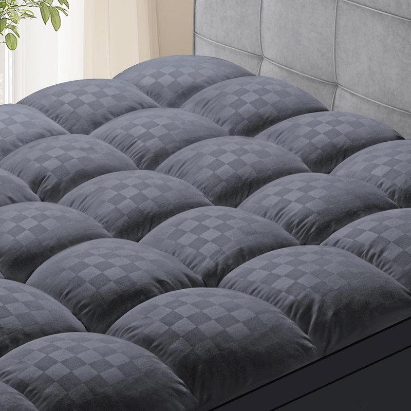 Quilted Mattress Topper For Back Pain Mattress Topper Mattress Protector Extra Thick Mattress Pad Cover Fluffy Mattress Cover Machine Washable(Dark Gray,)
