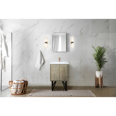 Meuble-lavabo rustique 24 po L 20 po x P 20 po avec comptoir en marbre de culture et robinet or rose - Scratch - 18 miroirs inclus