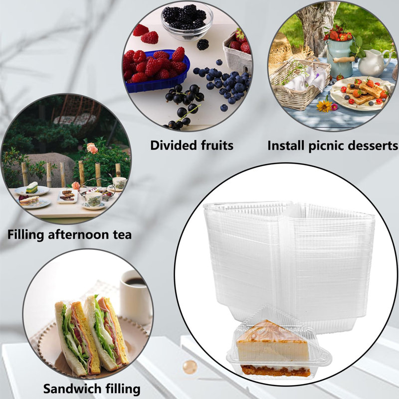 100 Pieces Cake Slice Plastic Containers, 5 Inches Hinged Lid Cheese cake Container
