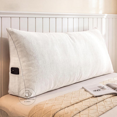 Sit-up Back Comfort Cotton & Linen Blend Headboard Wedge Reading Backrest Support Positioning Pillow Compression