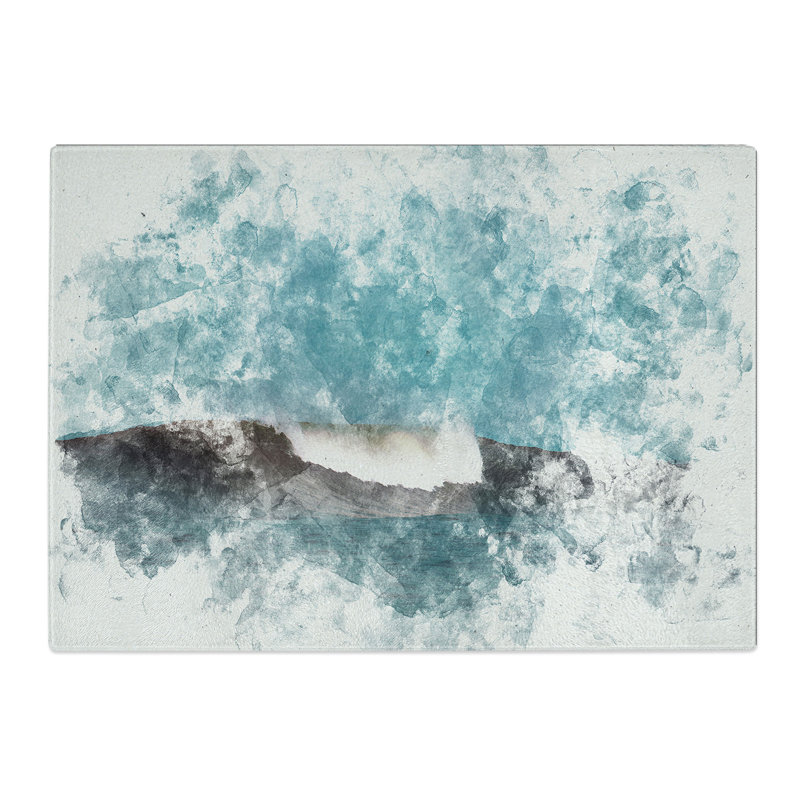 Tempered Glass Wave Curl Watercolour Chopping Board, 20 cm x 28.5 cm