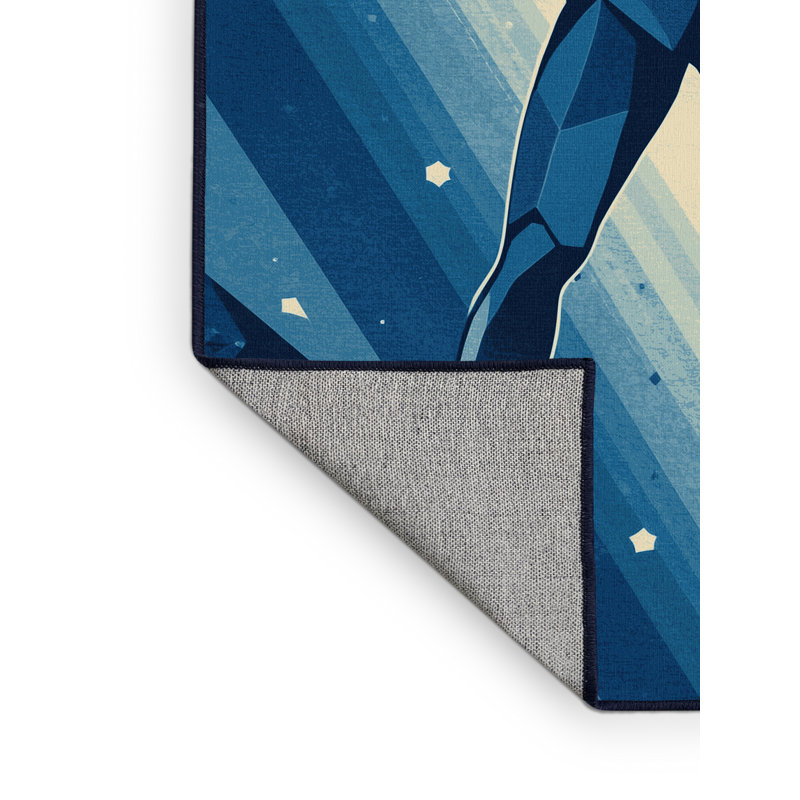 Tapis bleu lavable à la machine d'inspiration mondiale Palvinder, 7 x 9