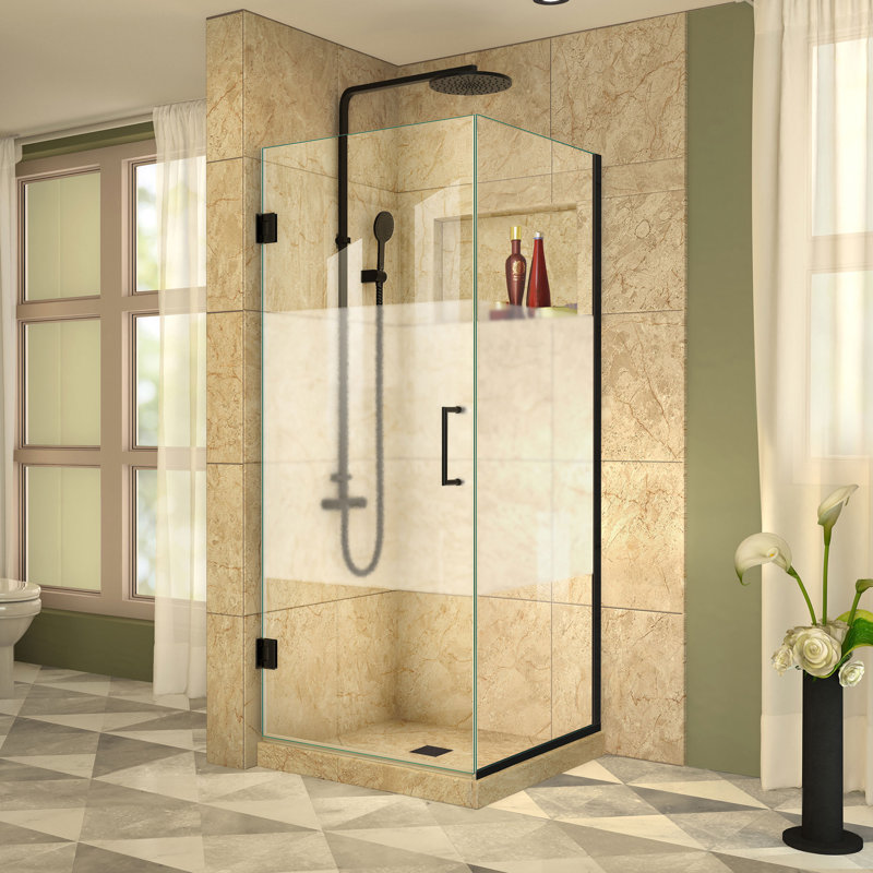 Cabine de douche rectangulaire pivotante sans cadre avec panneau fixe l 34,5 po x P 34,375 po x H 72 po Unidoor Plus