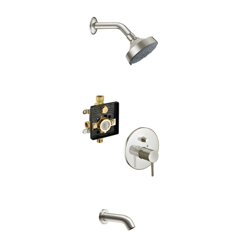 Pinnacles Series Tub & Shower Faucet with Rough in-Valve, Brushed Nickel