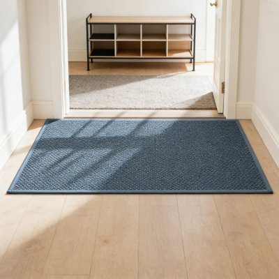 Non-Slip Indoor Door Mat 36"X59" Cyan Blue Rubber Backing Washable