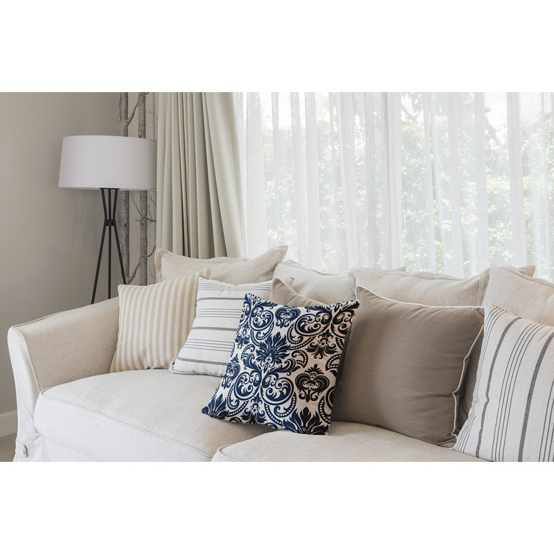 Blue and White Damask Print Square Throw Pillow