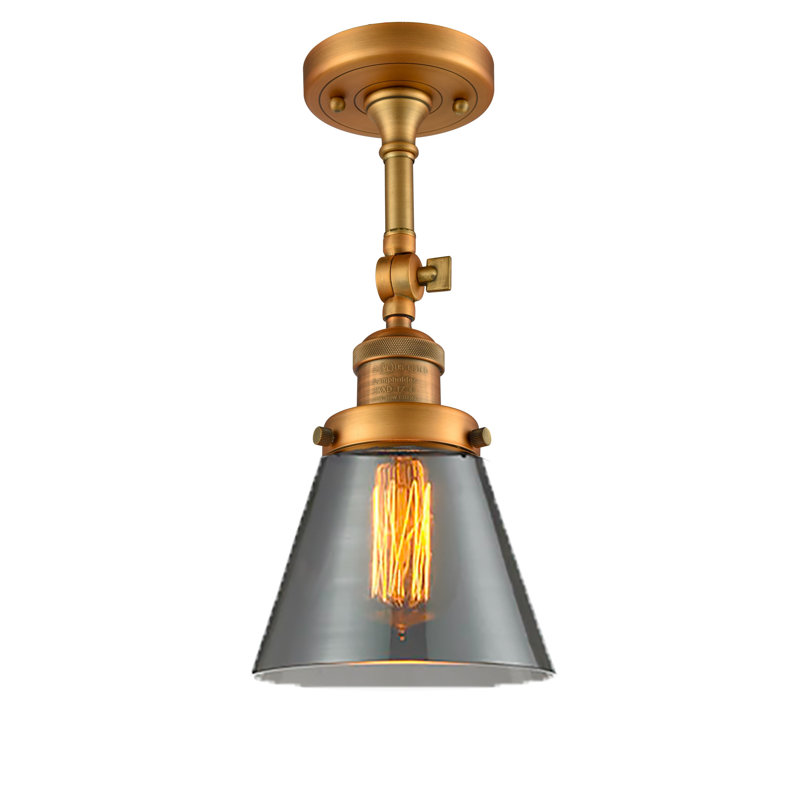 Milazzo Glass Semi Flush Mount, 13.5" H x 6.25" W x 6.25" D, Smoked, Brushed Brass