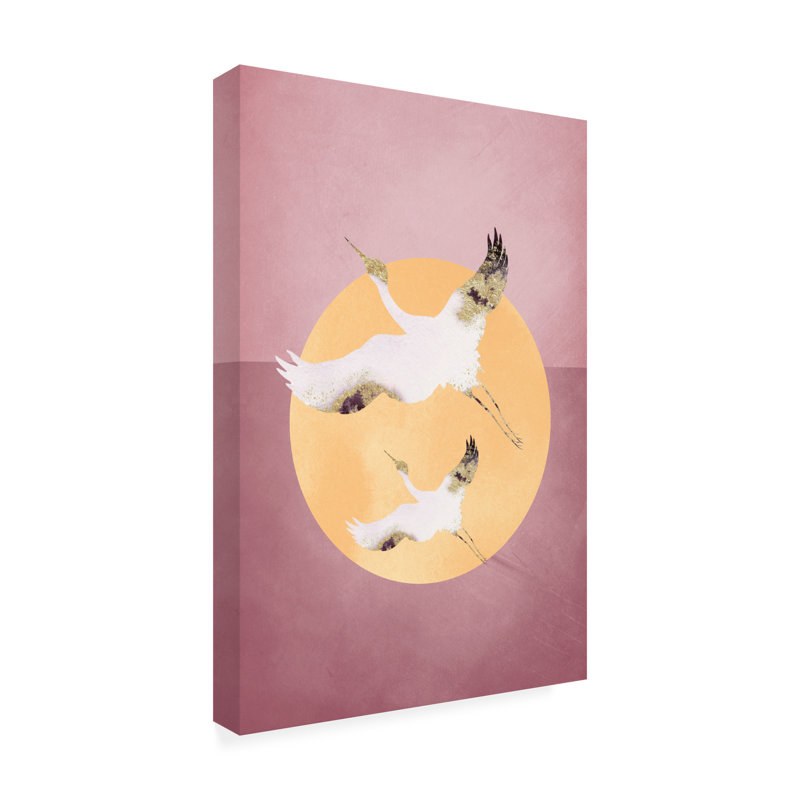 «Pink Gold Crane» sur toile par Aureous, H 32 po x l 22 po x P 2 po