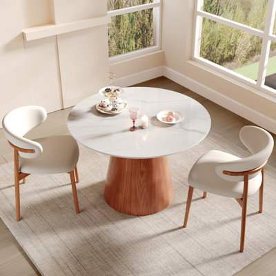 3Pcs Breakfast Round Dining Table 39" Set With Upholstered Chairs