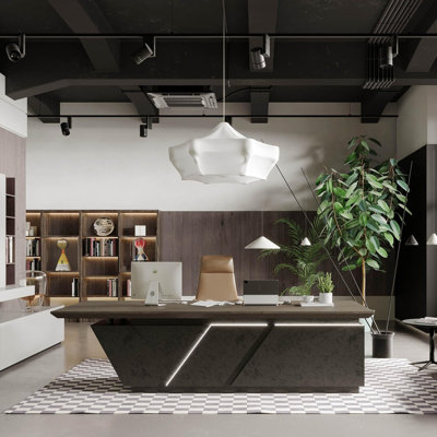 Adjustable Executive Desk - Luxury L Shaped Desk with Drawers, Large Table with File Cabinets, Executive Office Desks with LED Light Strip Home Office Desk for Professionals