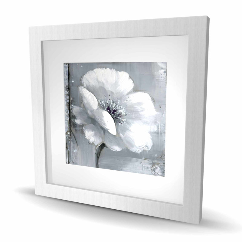 Fleurs grises et blanches - Décoration botanique encadrée pour chambre à coucher