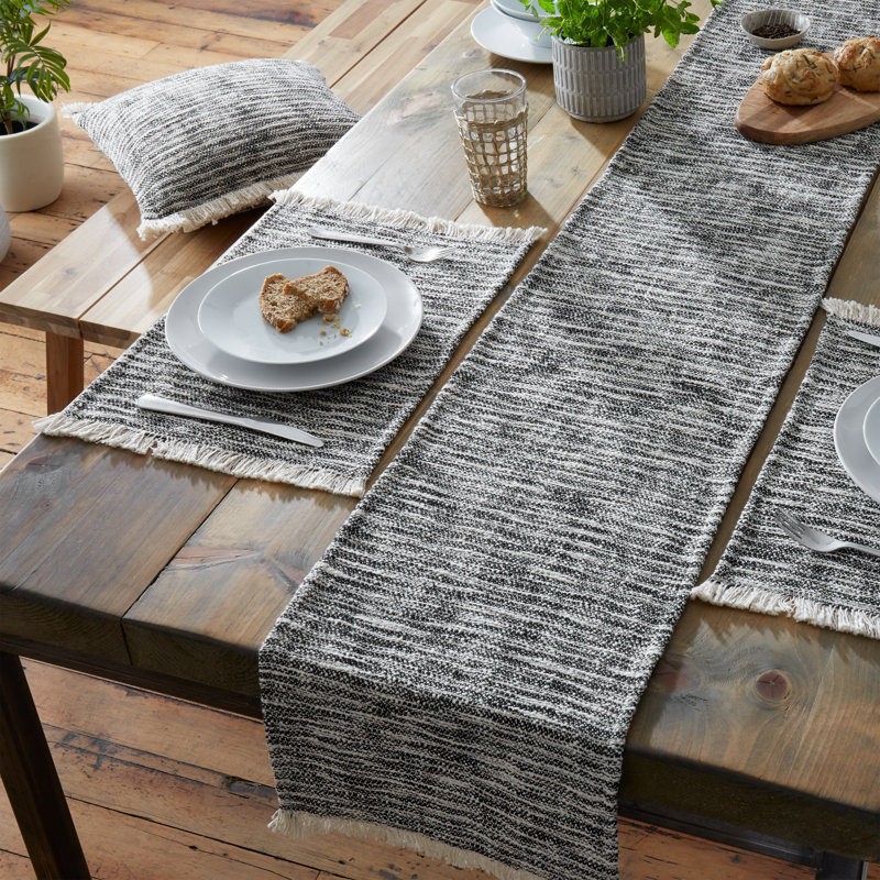 Textured Frayed Edge Table Runner, Black