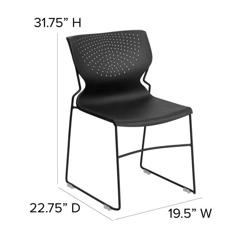 Black Metal Armless Stacking Chair with Perforated Back