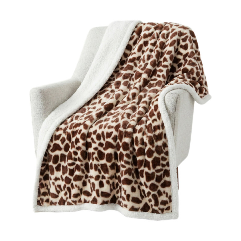 Jeté en molleton Sherpa de Lavish Home - Jeté réversible lavable à la machine de 50 x 60 pouces - Couvertures moelleuses pour canapé, chaise ou lit (girafe)