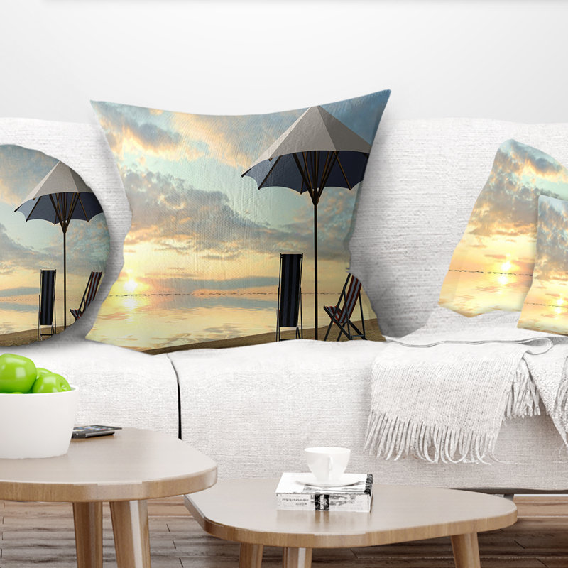Seascape chaises de terrasse et parasol sur coussin de plage, Rectangle H 12 po x l 20 po, Coussin lombaire