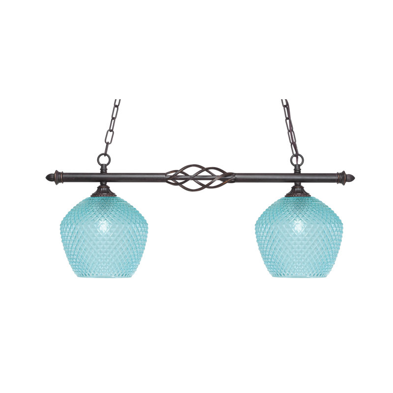 Éclairage pour îlot 2 lumières Elegante, H 12,75 po x l 31,75 po x P 9 po, Bleu sarcelle