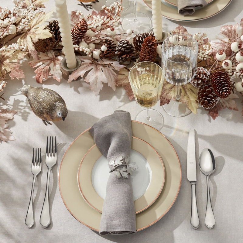 Gray and Off-White Porcelain 12-Piece Dinnerware Set with Gold Rim